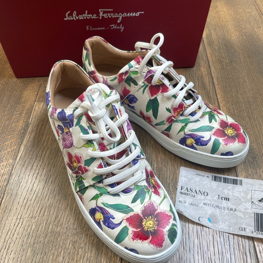 NEW Salvatore Ferragamo sneakers 39 US 9 floral leather shoes - Picture 2 of 7